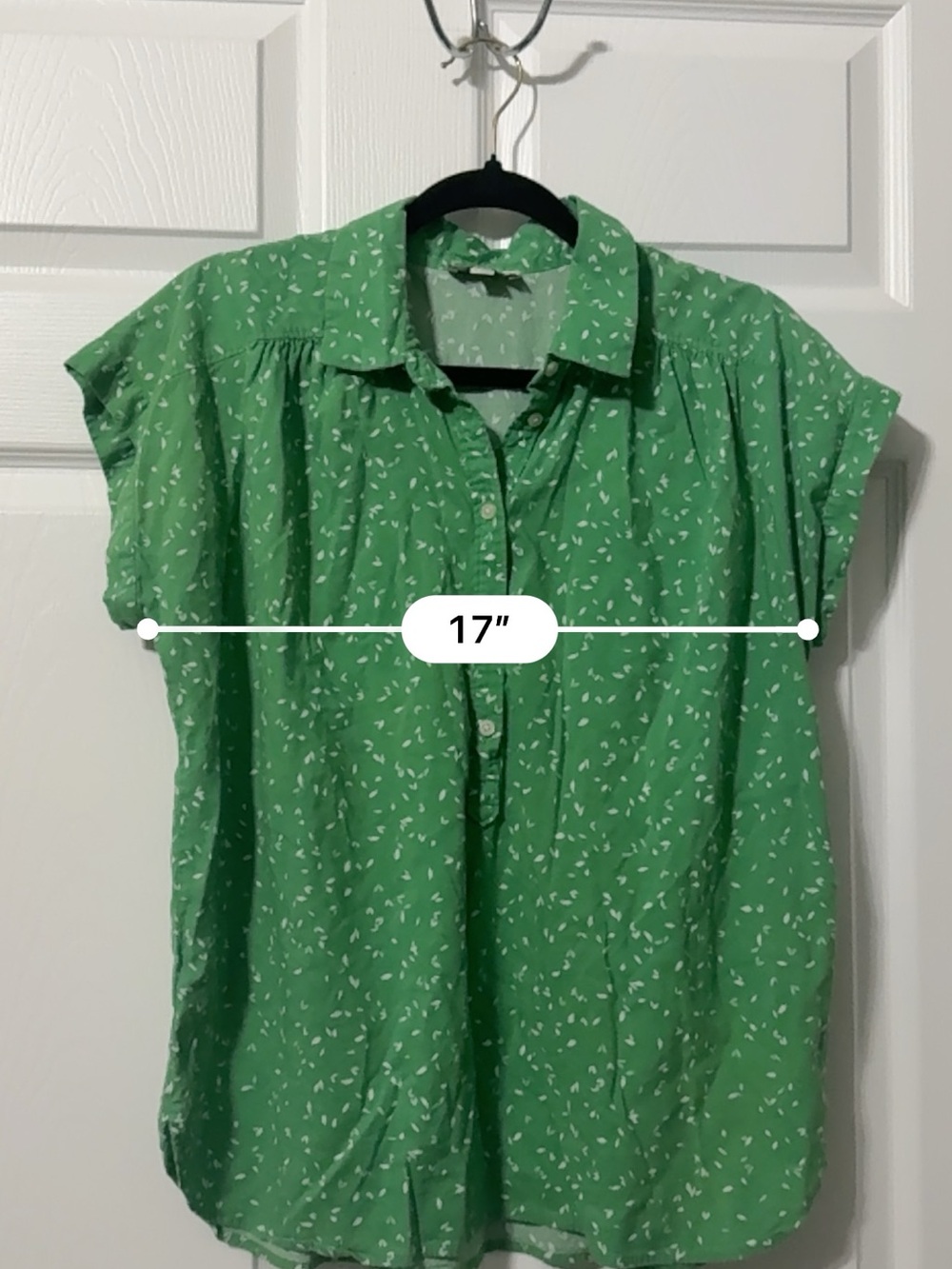 LOFT Green Printed Cap-Sleeve Button Front Blouse-M - Picture 8 of 9